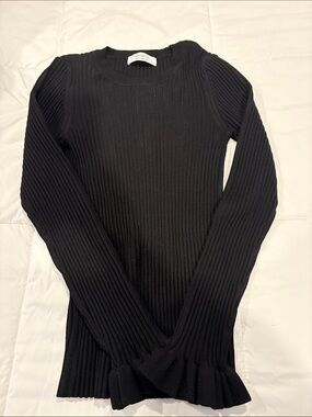 Bailey 44 Black Ribbed Long Sleeve Top with Ruffle Hem